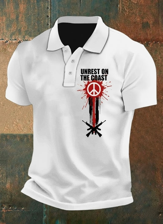 Men's  Vintage Australian Peace Bondi Beach Attack Shatters  Printed Casual Cotton Short Sleeve Polo Shirt
