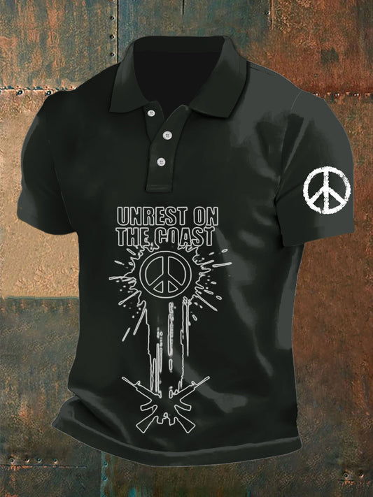 Men's  Vintage Australian Peace Bondi Beach Attack Shatters  Printed Casual Cotton Short Sleeve Polo Shirt