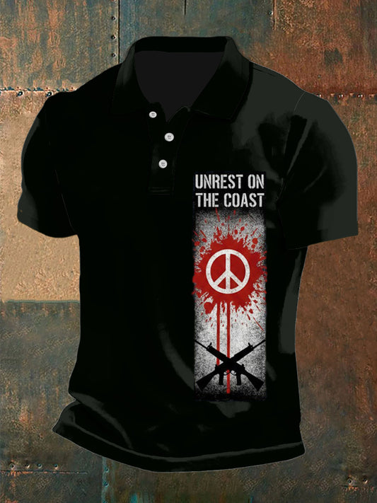 Men's  Vintage Australian Peace Bondi Beach Attack Shatters  Printed Casual Cotton Short Sleeve Polo Shirt