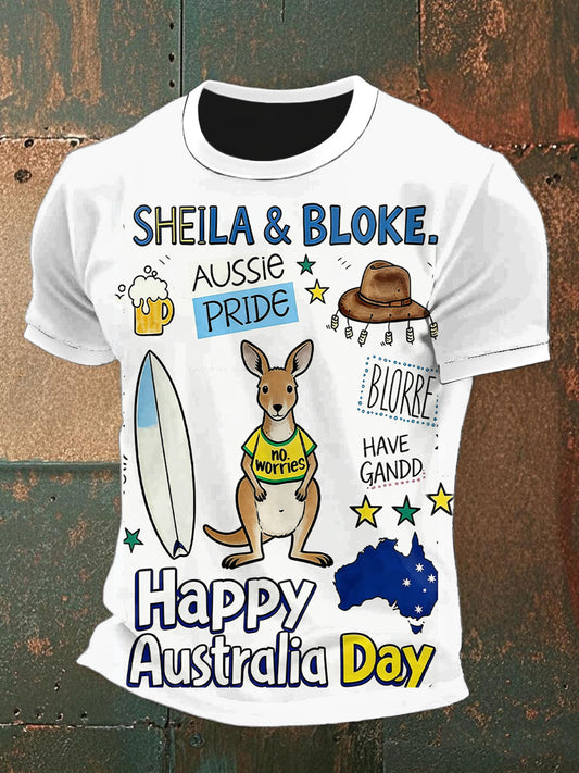 Vintage Happy Australia Day  Print Casual Cotton Short Sleeve T-Shirt