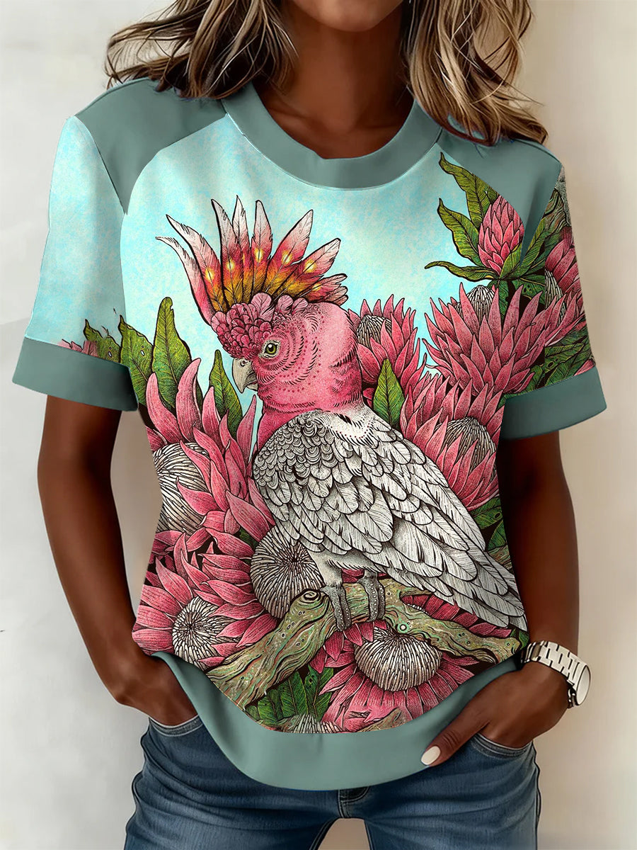 Vintage Happy Australia Day Cockatoo Art Print Print Casual Cotton Short Sleeve T-Shirt