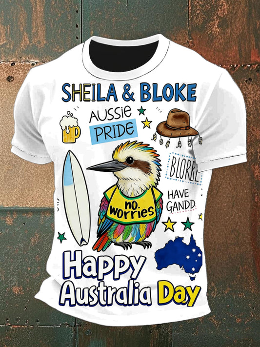Vintage Happy Australia Day  Print Casual Cotton Short Sleeve T-Shirt