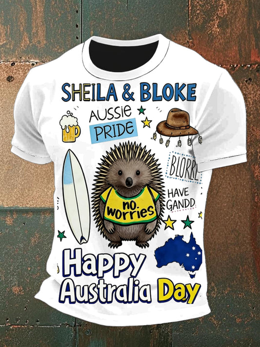 Vintage Happy Australia Day  Print Casual Cotton Short Sleeve T-Shirt