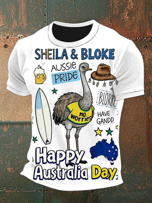 Vintage Happy Australia Day  Print Casual Cotton Short Sleeve T-Shirt