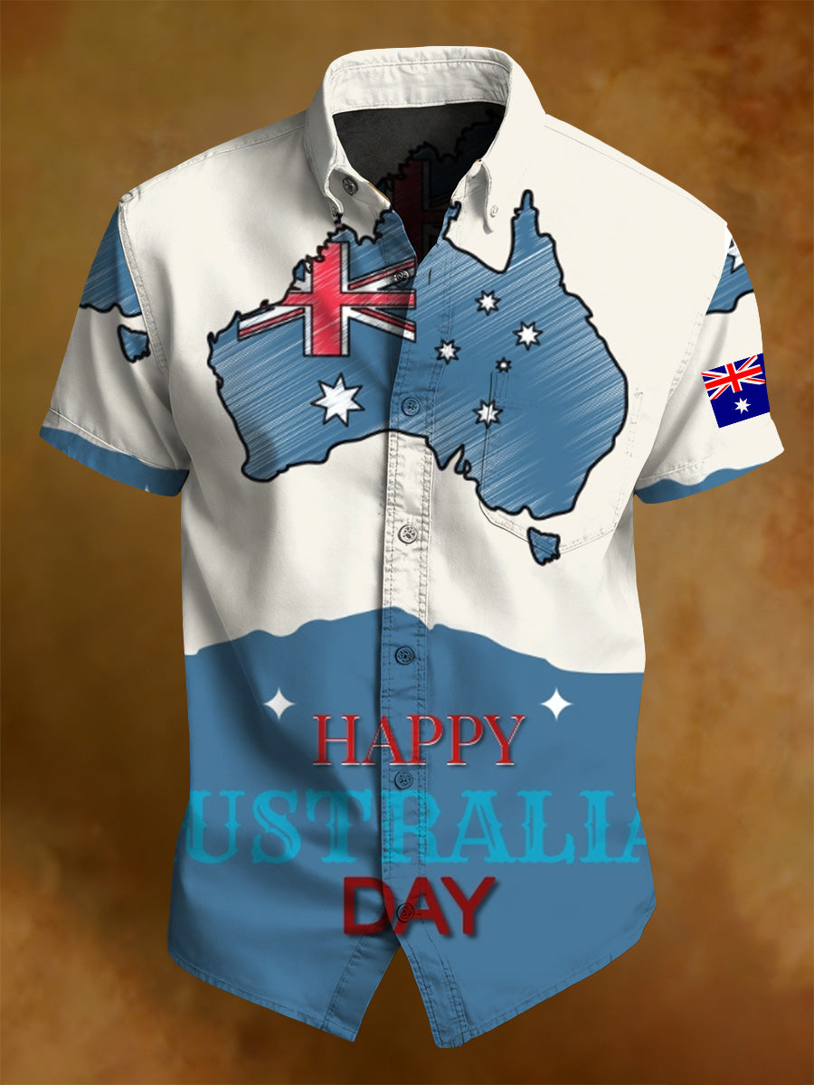 Men's Australian National Day Printed Short-Sleeved Shirt
