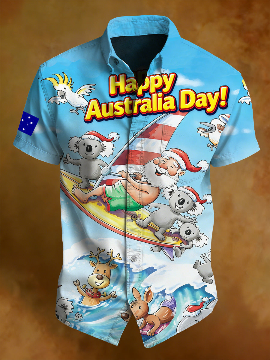 Men's Australian National Day Printed Short-Sleeved Shirt