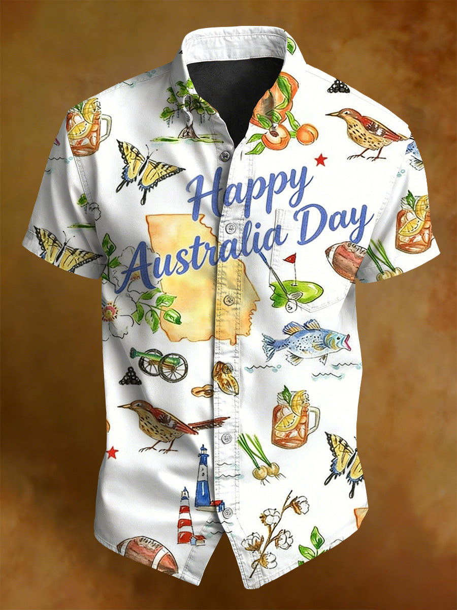 Men's Australian National Day Printed Short-Sleeved Shirt
