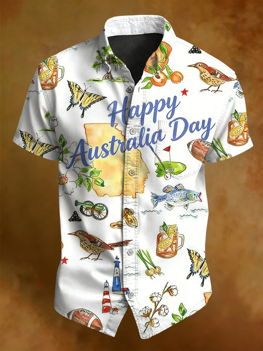 Men's Australian National Day Printed Short-Sleeved Shirt