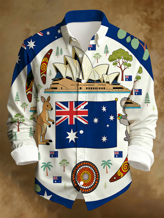 Men's Australian National Day Printed Long-Sleeved Shirt
