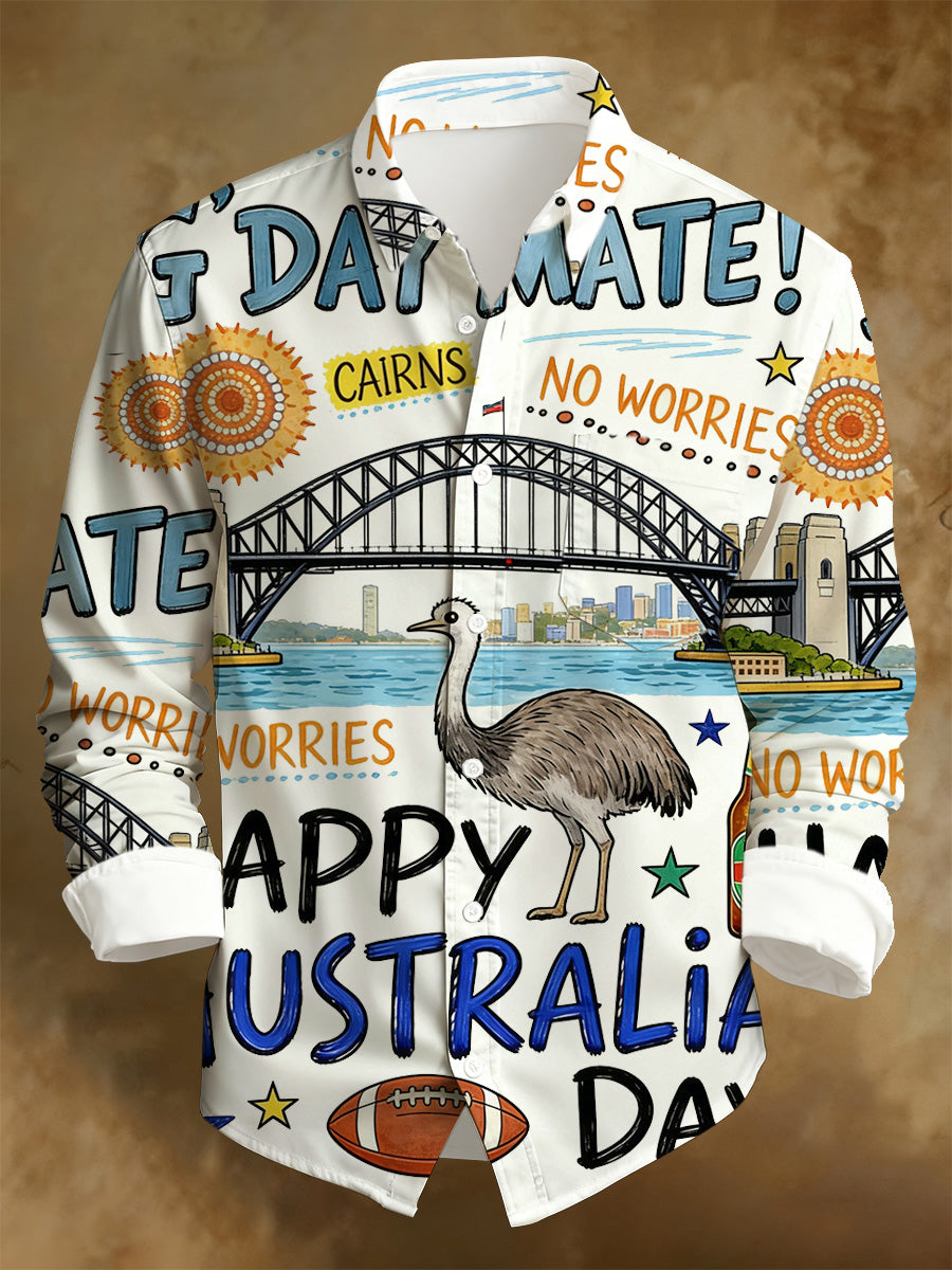 Men's Australian National Day Printed Long-Sleeved Shirt