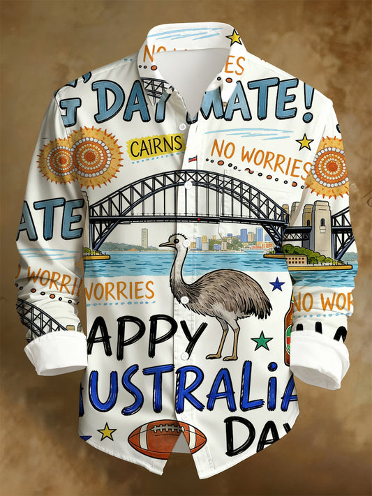 Men's Australian National Day Printed Long-Sleeved Shirt