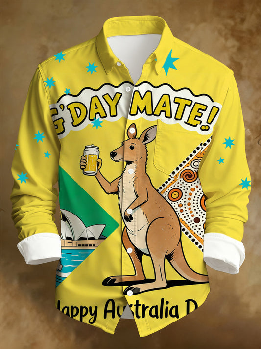 Men's Australian National Day Printed Long-Sleeved Shirt