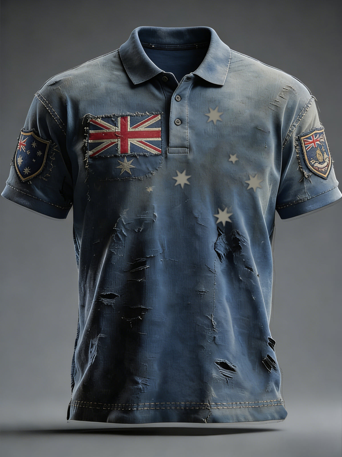 Men's  Vintage Australian Flag Badge Printed Casual Short Sleeve Polo Shirt