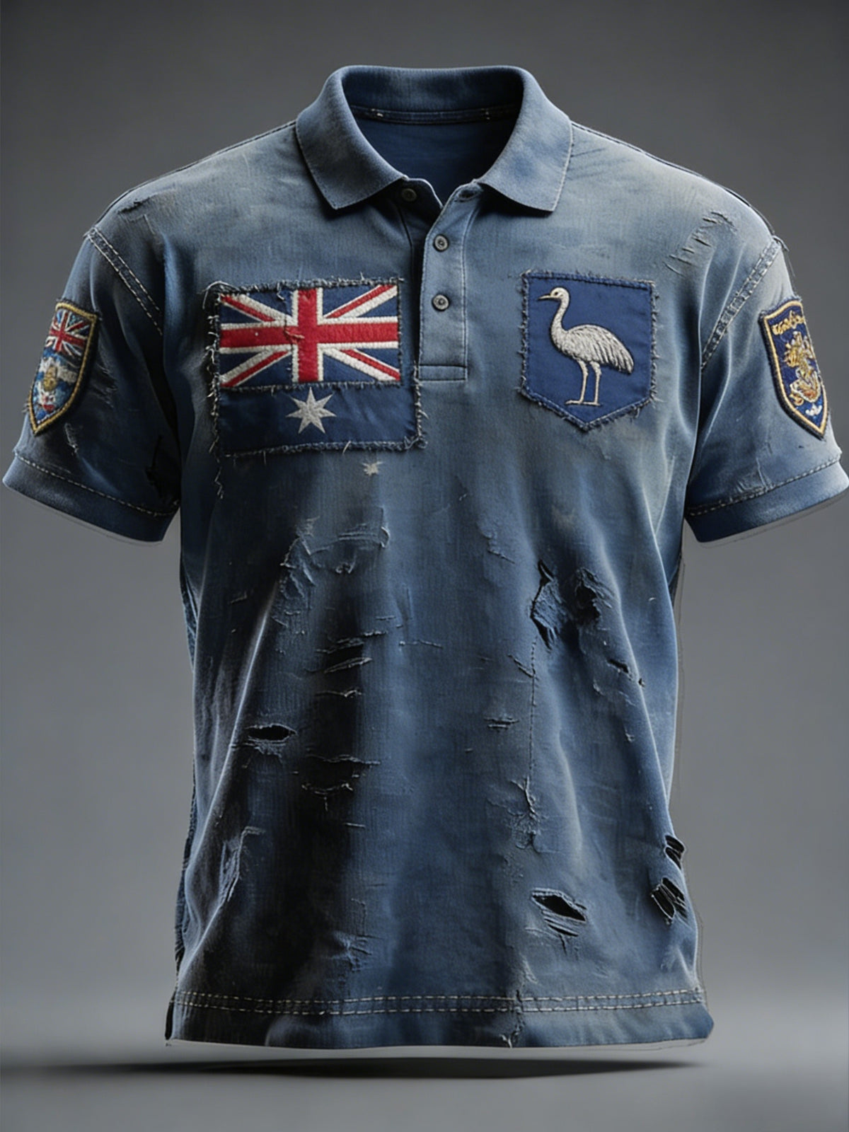 Men's  Vintage Australian Flag Badge Printed Casual Short Sleeve Polo Shirt