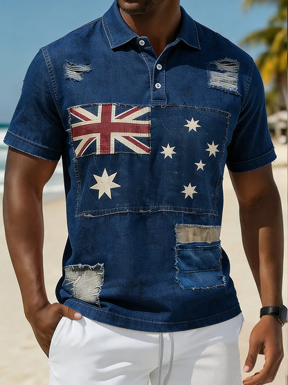 Men's Vintage-Style Australian Vacation And Leisure Comfortable Polo Shirt