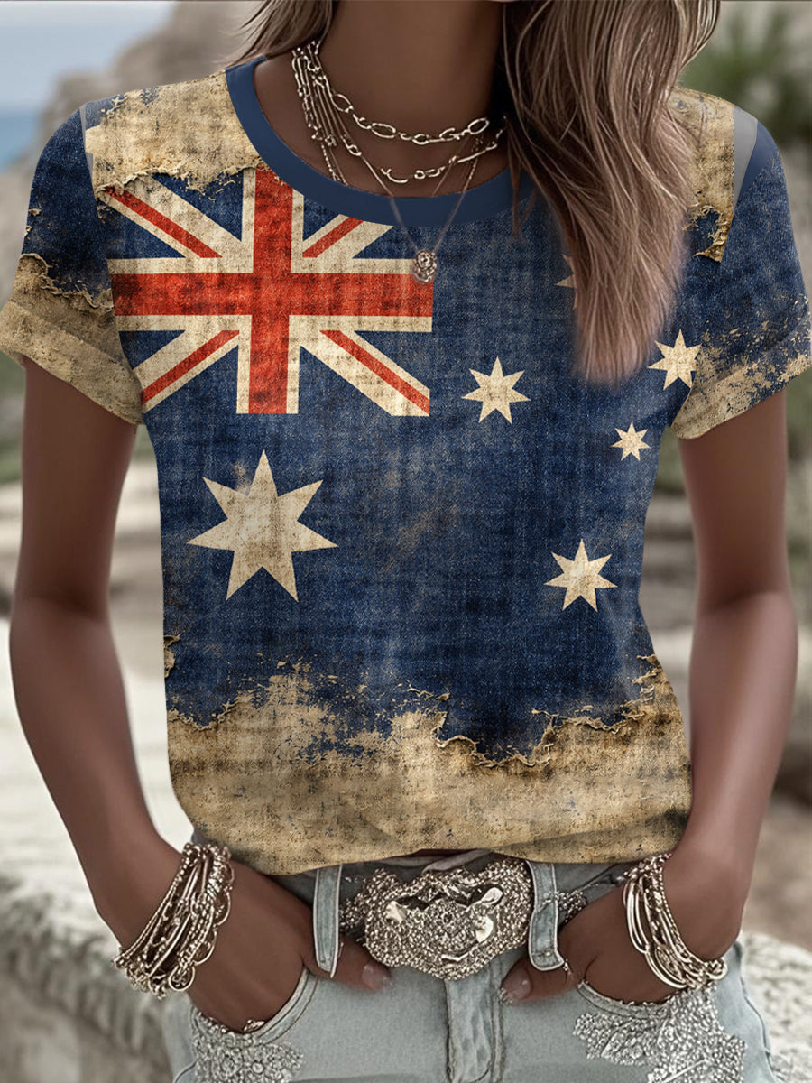 Women's AU Falag Australia Day Art Printed T-shirt