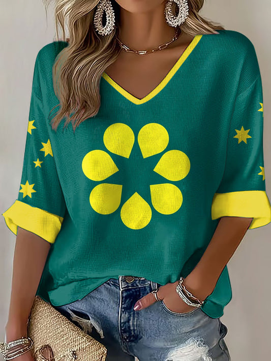 Women's Aussie Proud Australia Flag Art Printed Waffle T-shirt