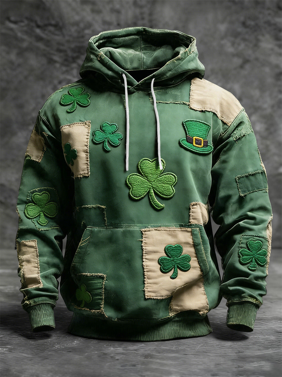 St. Patrick Vintage Patchwork Casual Hoodie