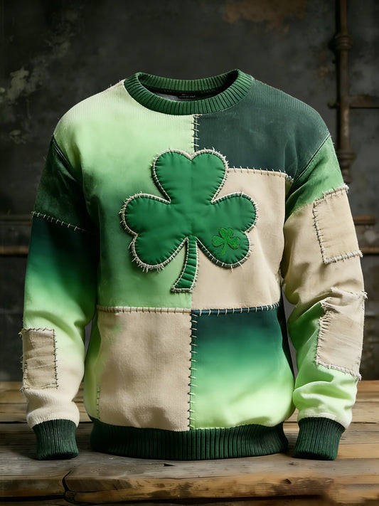 Vintage St. Patrick's Day Four-Leaf Clover Print Comfortable Sweatshirt