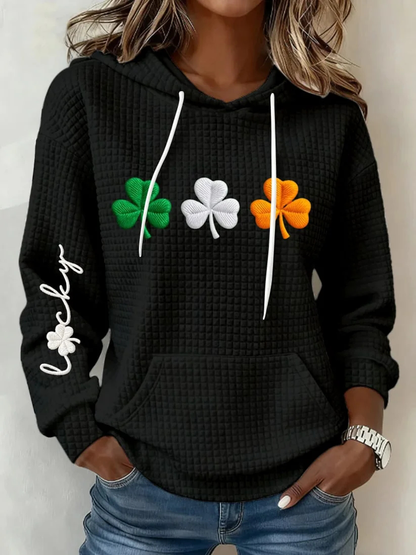 Women's St. Patrick's Day Shamrock Print Large-sized Hooded Sweatshirt