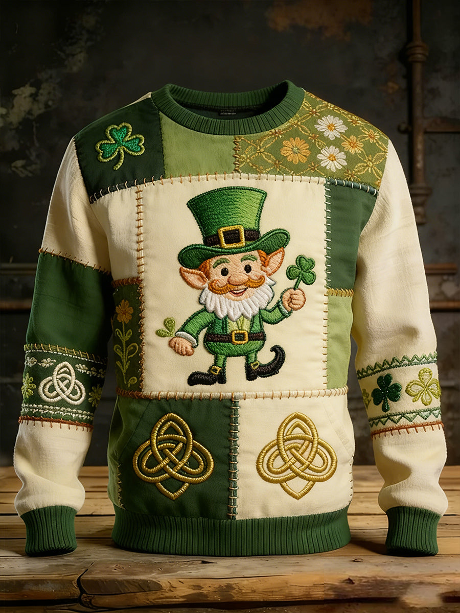 Vintage St. Patrick's Day Four-Leaf Clover Print Comfortable Sweatshirt