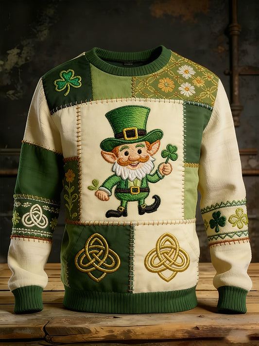Vintage St. Patrick's Day Four-Leaf Clover Print Comfortable Sweatshirt