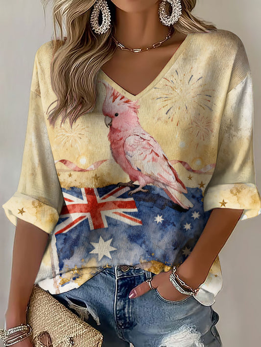 Women's Pink Cockatoo Aussie Proud Printed Waffle T-shirt