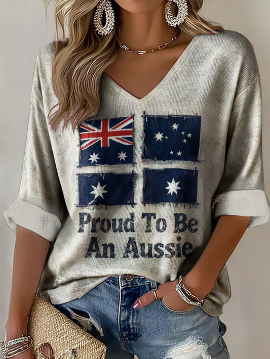 Women's Proud To Be An Aussie Printed Waffle T-shirt