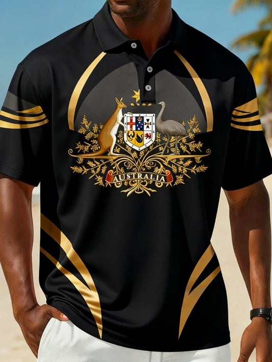 Men's  Vintage Australian Holiday Printed Casual Comfortable Short Sleeve Polo Shirt