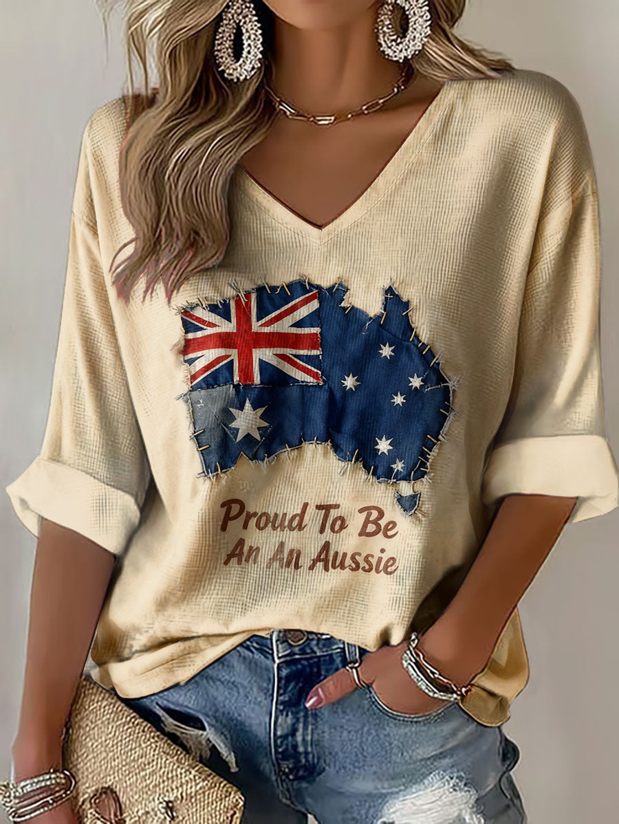 Women's Proud To Be An Aussie Printed Waffle T-shirt