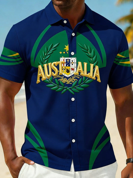 Men's  Vintage Australian Holiday Printed Casual Comfortable Short-Sleeved Shirt