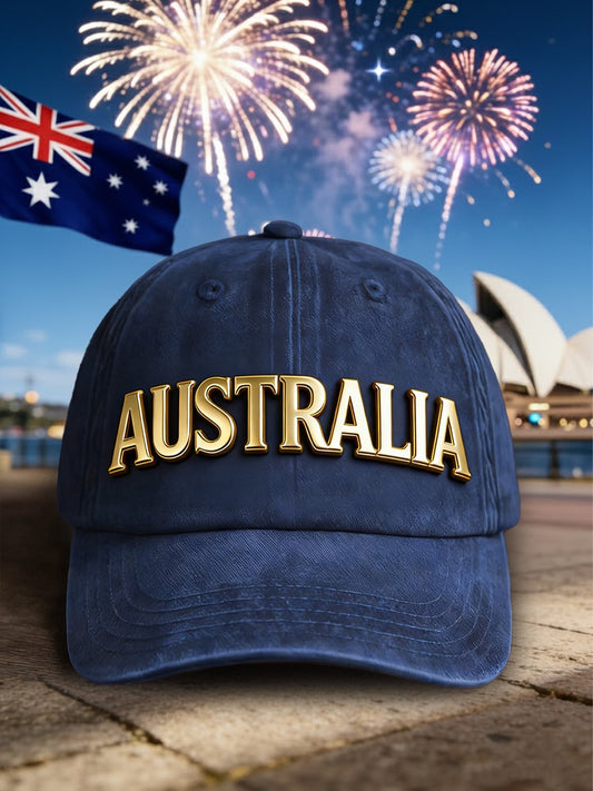 Vintage Happy Australia Day Flag Badge Casual Print Washed Hat