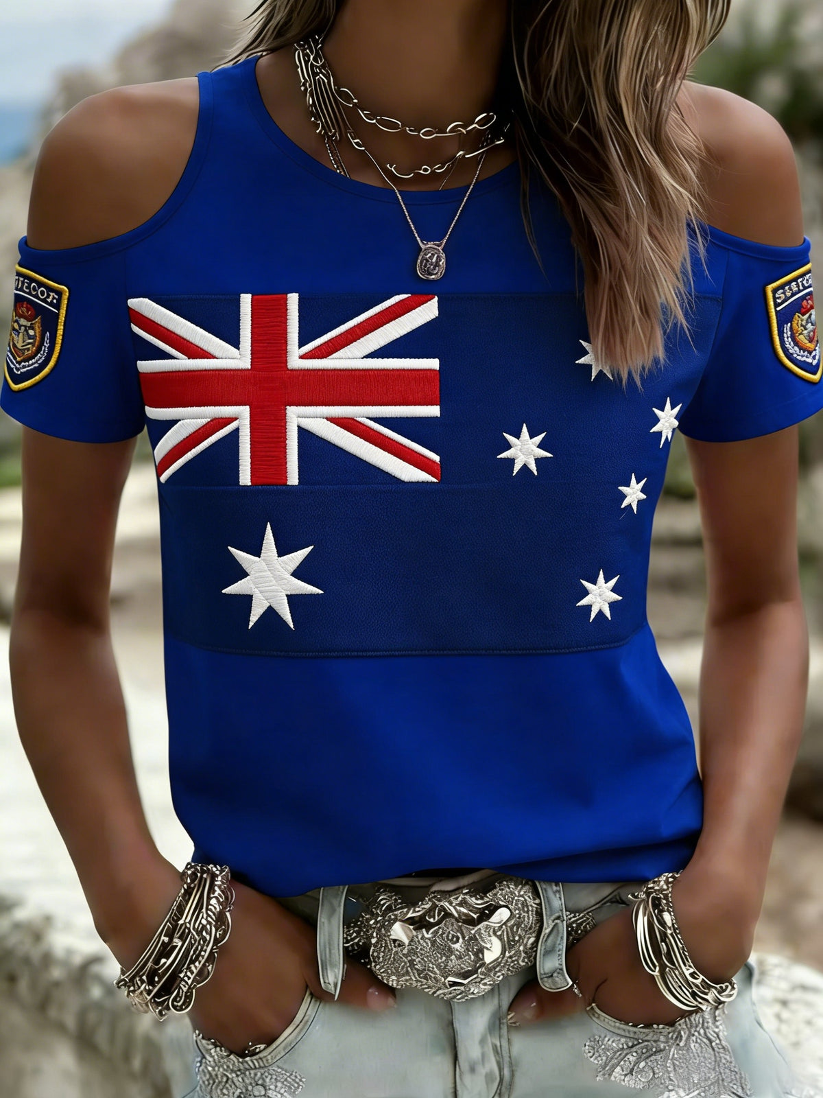 Women's   Vintage Australian Holiday  Casual Off-the-Shoulder Design Short sleeves T-Shirt