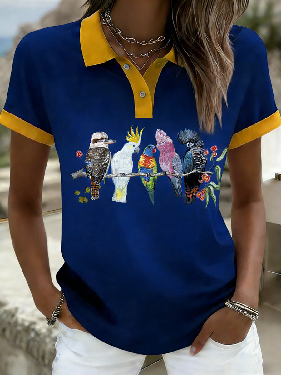 Women's Vintage Happy Australia Day Flag Badge Casual Print Short-Sleeve Polo Shirt