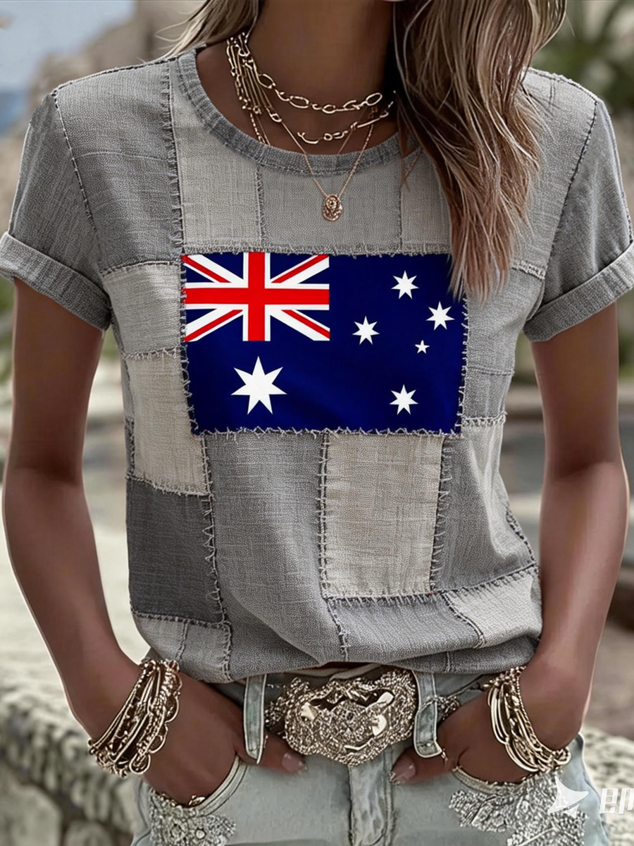 Women's Australian patchwork style prints short-sleeved T-shirt