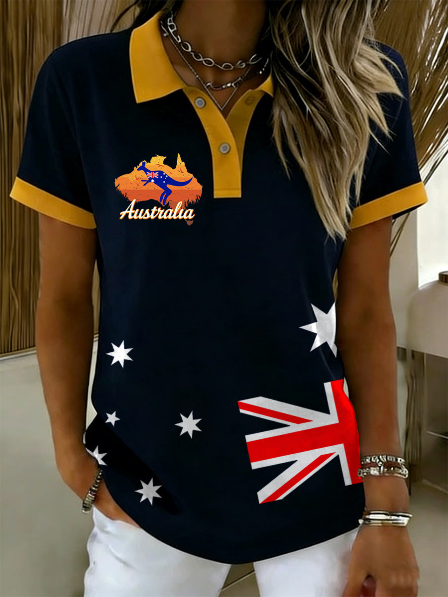 Women's Australian Flag Print Commemorative Polo Shirt