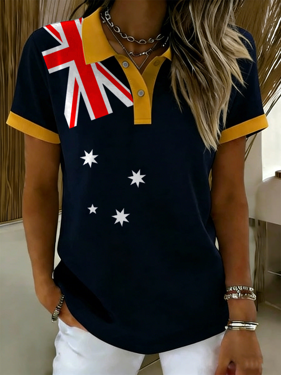 Women's Australian Flag Print Commemorative Polo Shirt
