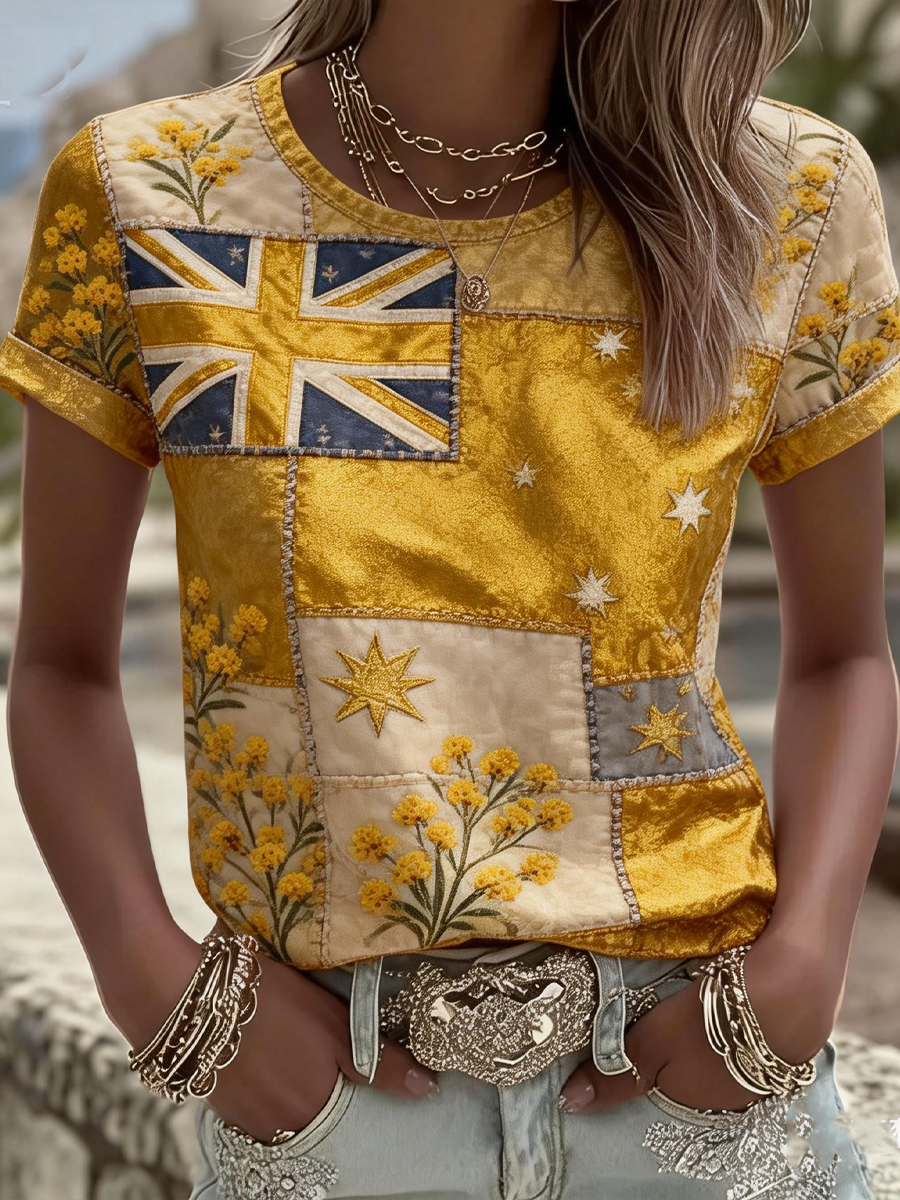 Women's Australian Acacia Patchwork Printed short-sleeved T-shirt