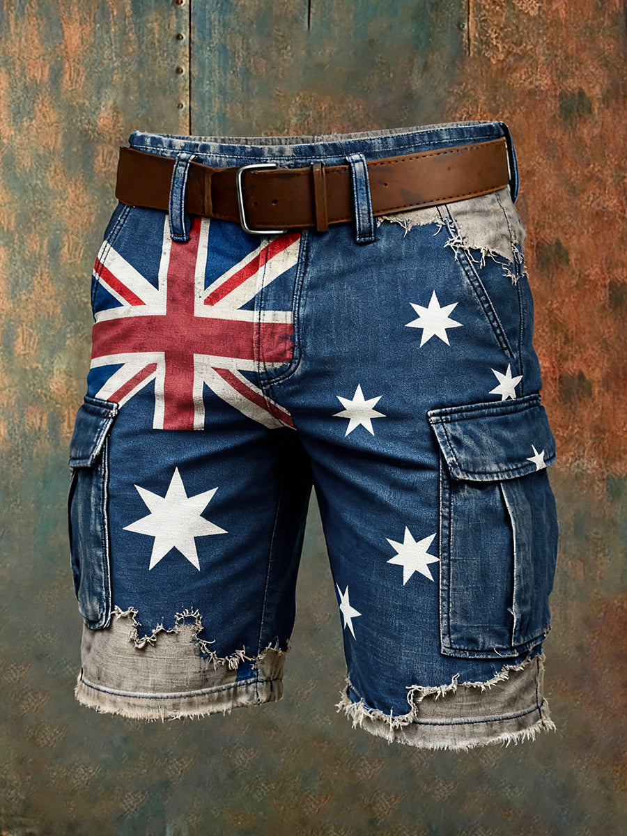 Men's Retro Australian Flag Art Vacation Business Casual Printed Shorts