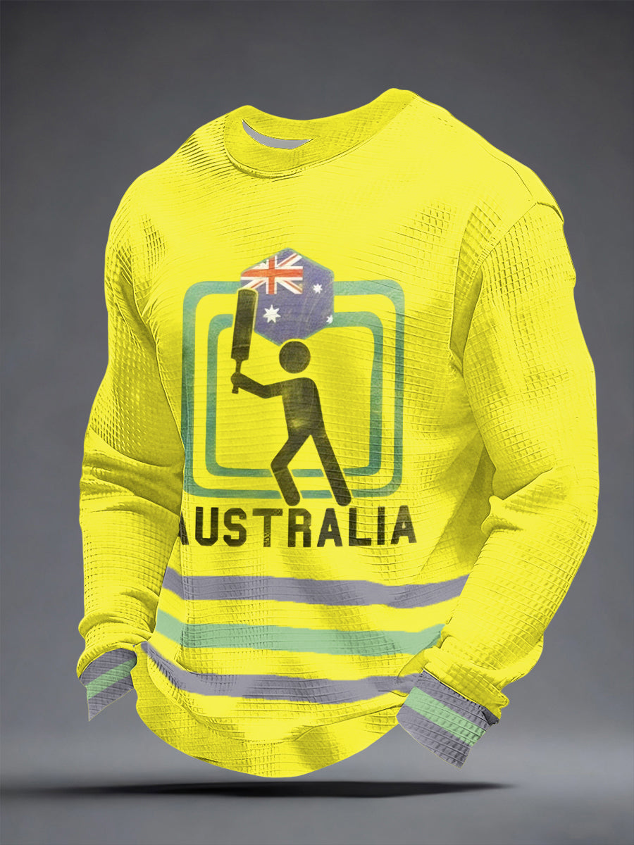 Men's Australia Cricket Printed Waffle Long Sleeve T-Shirt