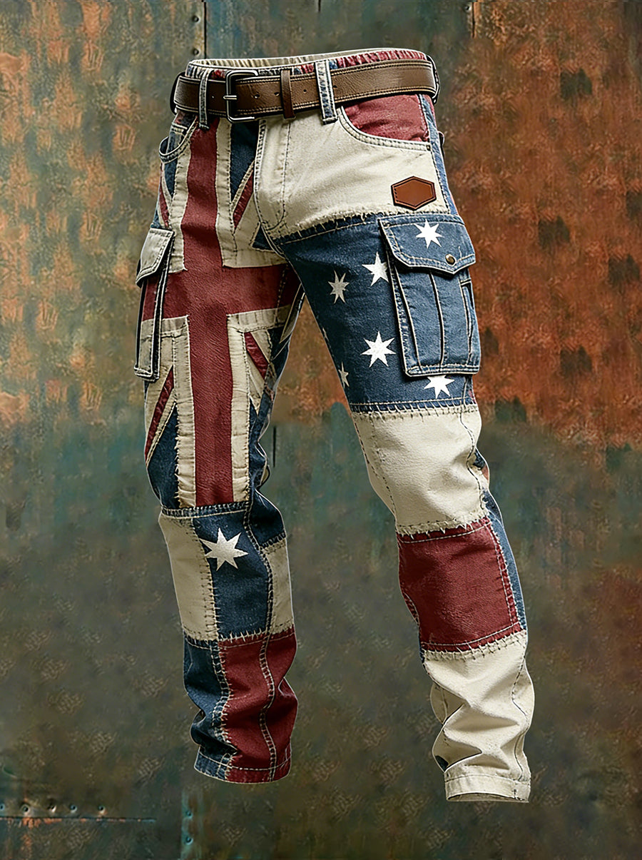 Men's Vintage Australian Flag Art Print Business Casual Work Pants