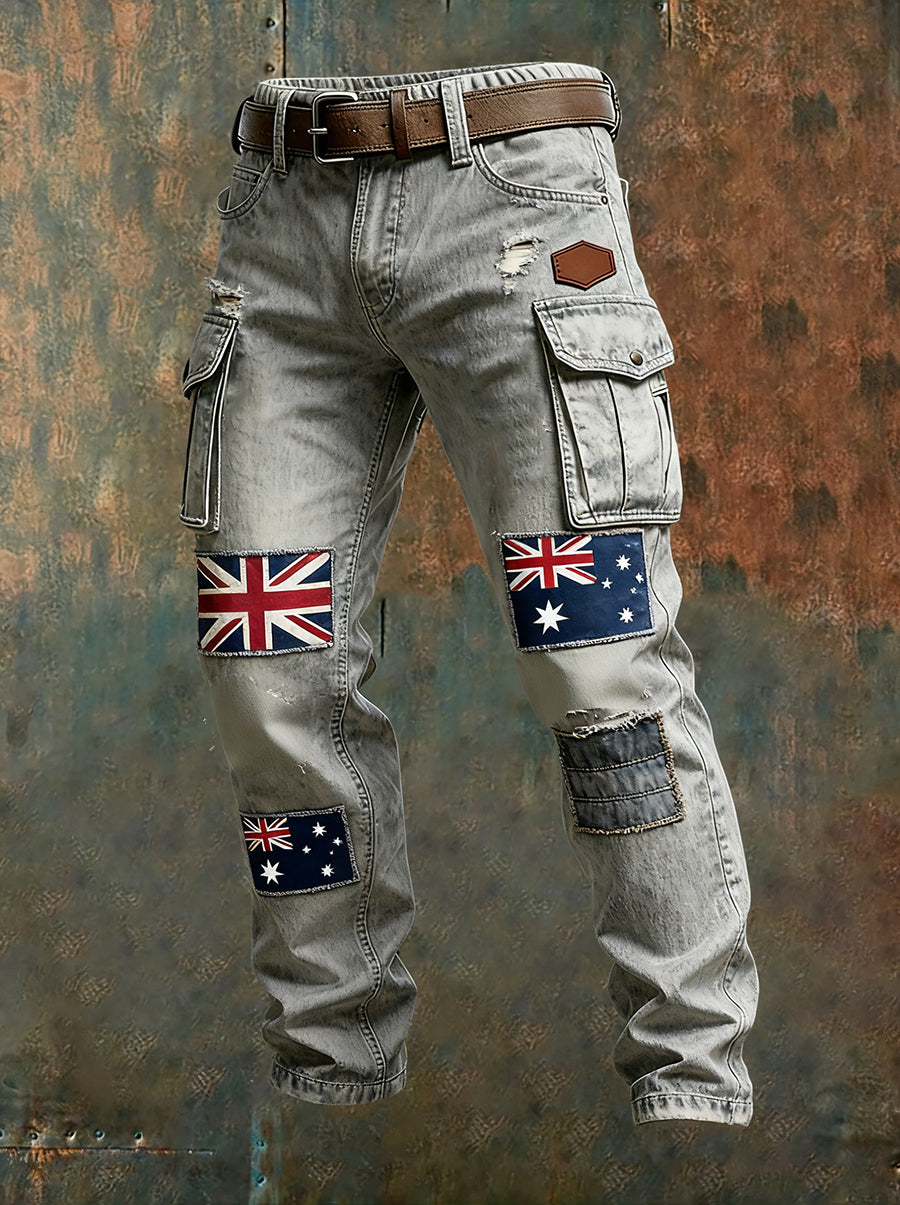 Men's Vintage Australian Flag Art Print Business Casual Work Pants