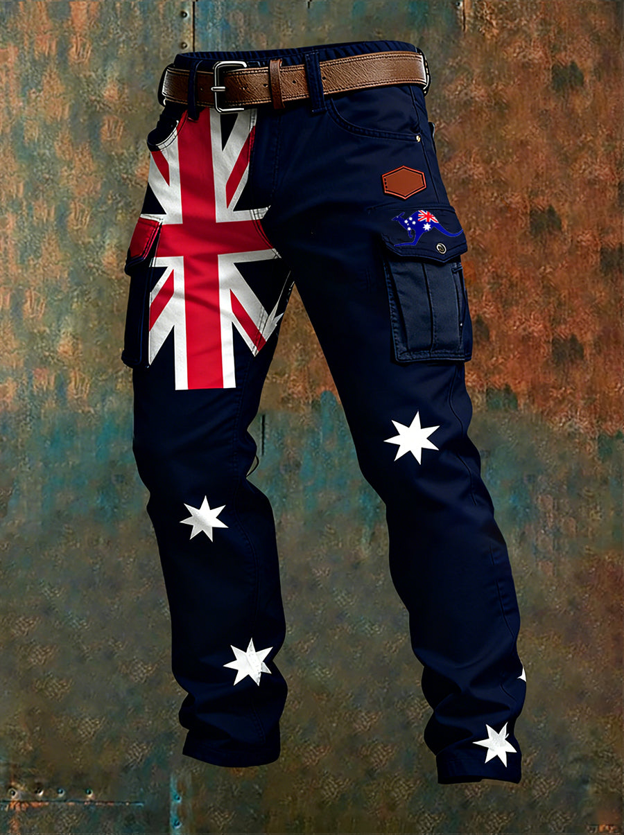 Men's Vintage Australian Flag Art Print Business Casual Work Pants
