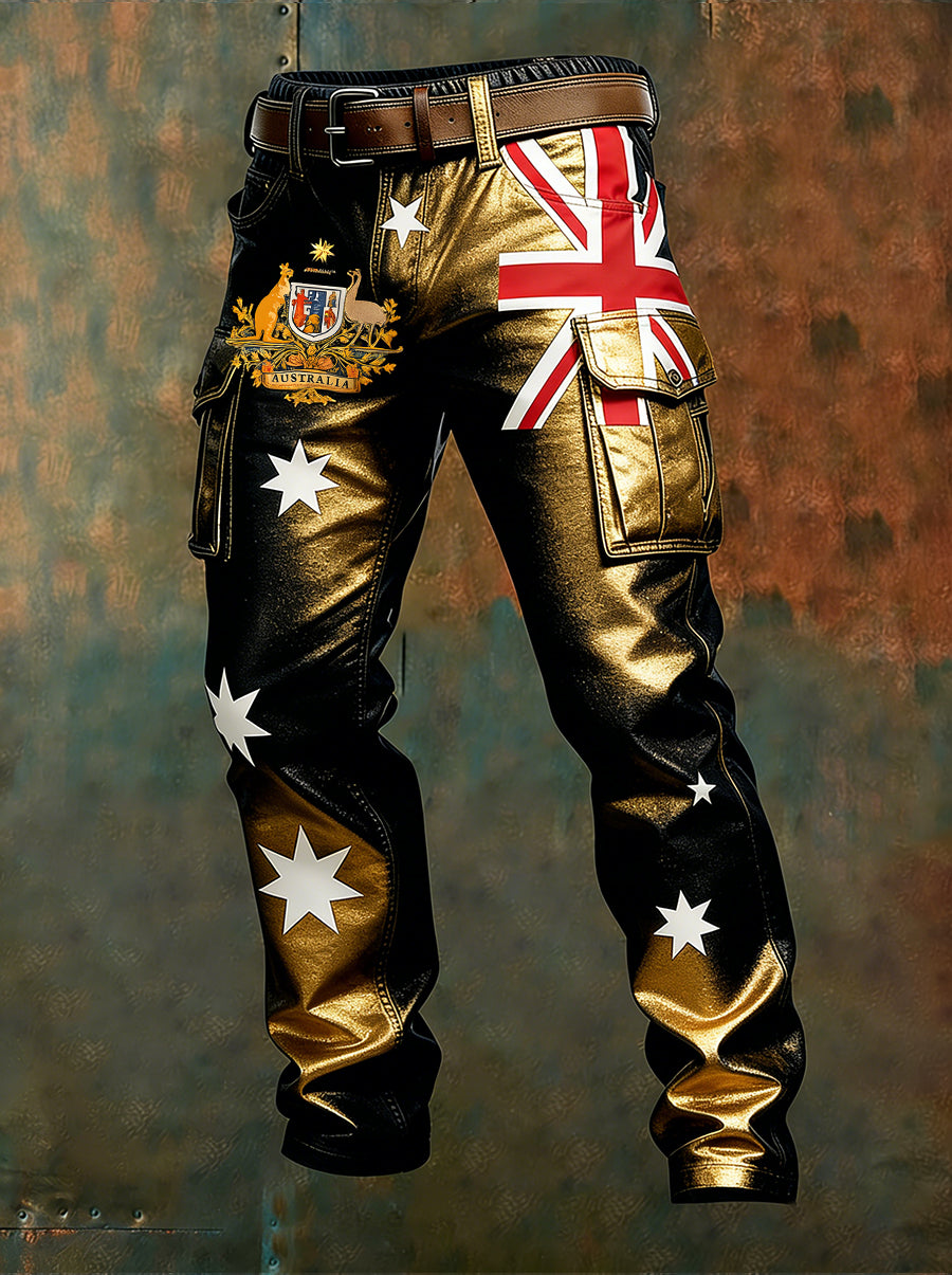 Men's Vintage Australian Flag Art Print Business Casual Work Pants