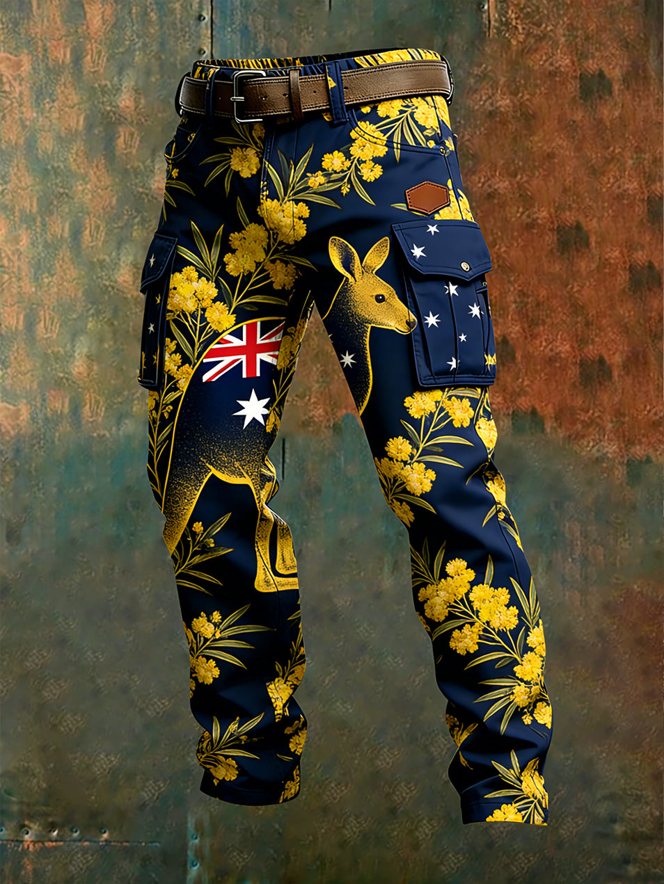Men's Vintage Australian Flag Art Print Business Casual Work Pants