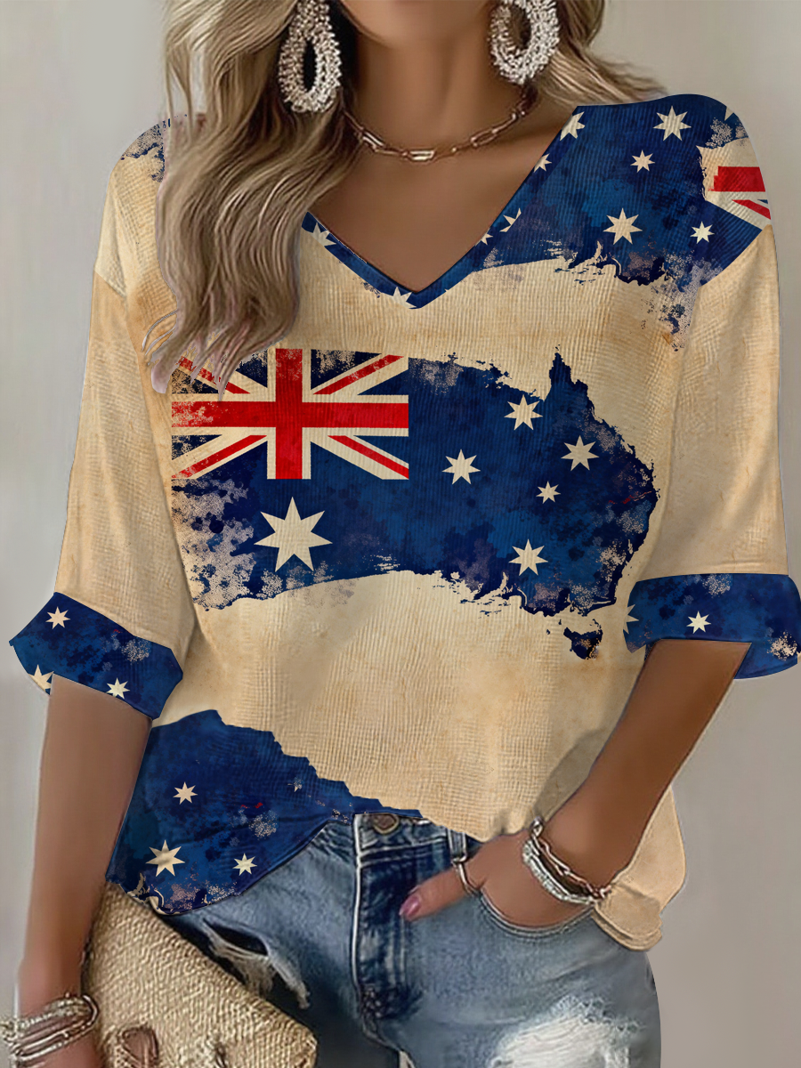 Women's Australian flag printed Waffle T-shirt
