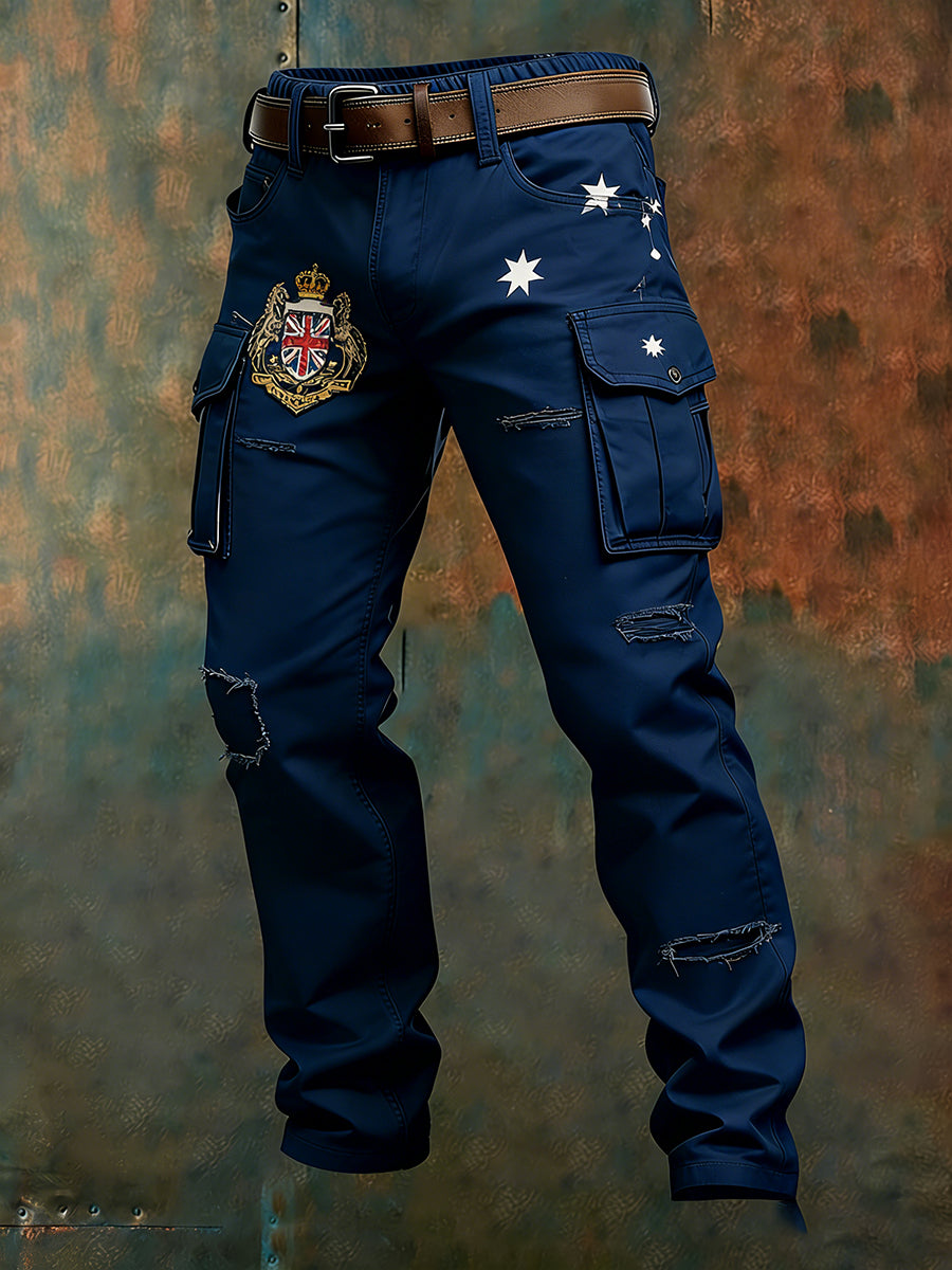 Men's Vintage Australian Flag Art Print Business Casual Work Pants