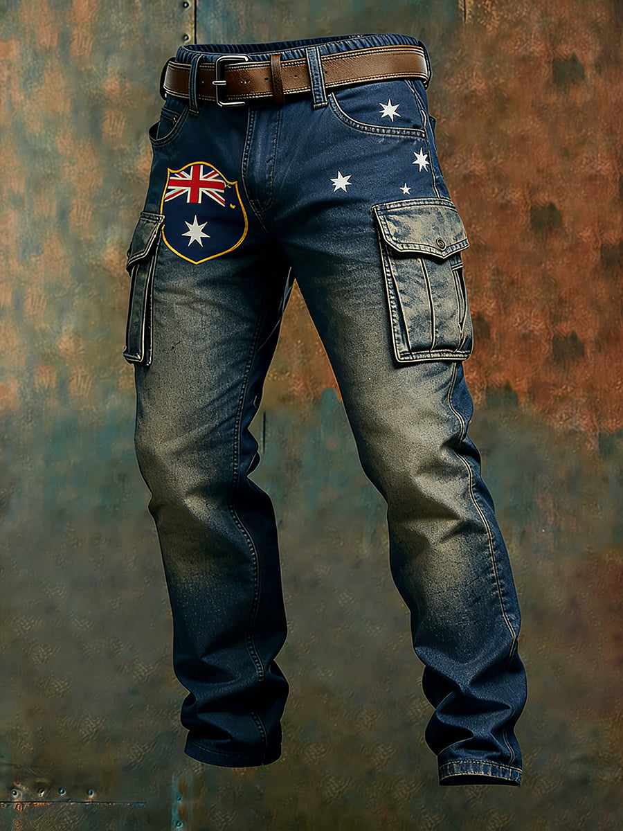 Men's Vintage Australian Flag Art Print Business Casual Work Pants