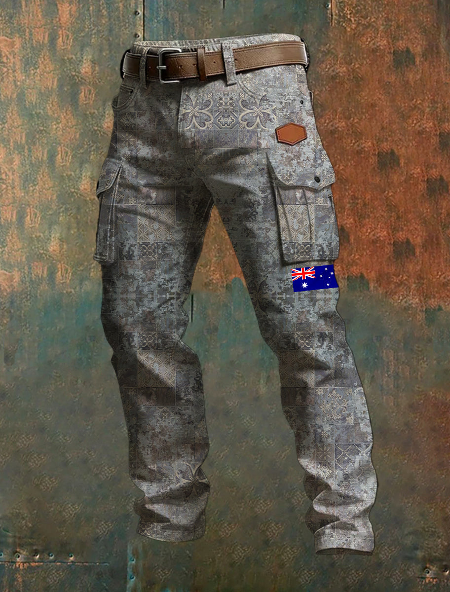 Men's Casual Trousers With Australian-Inspired Prints.