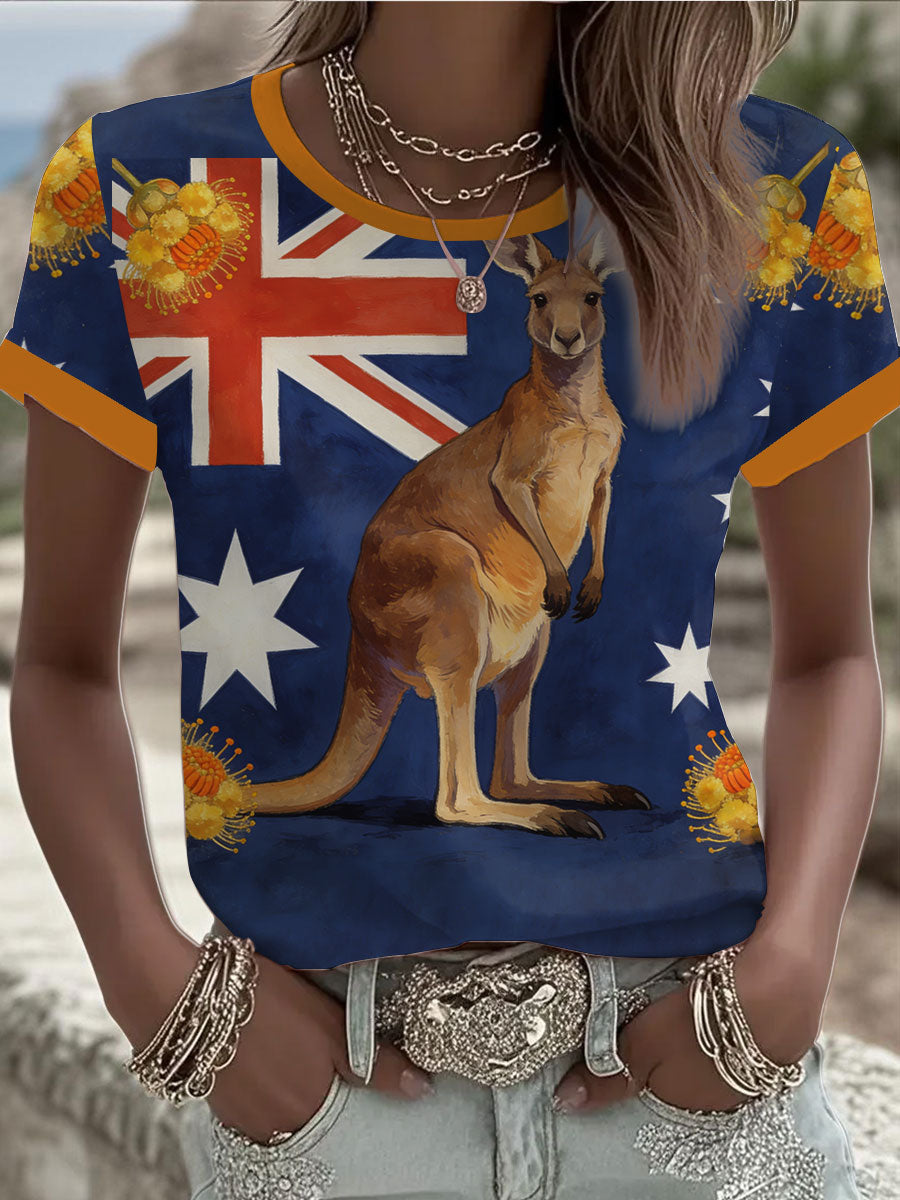Women's Australian kangaroo printed short-sleeved T-shirt